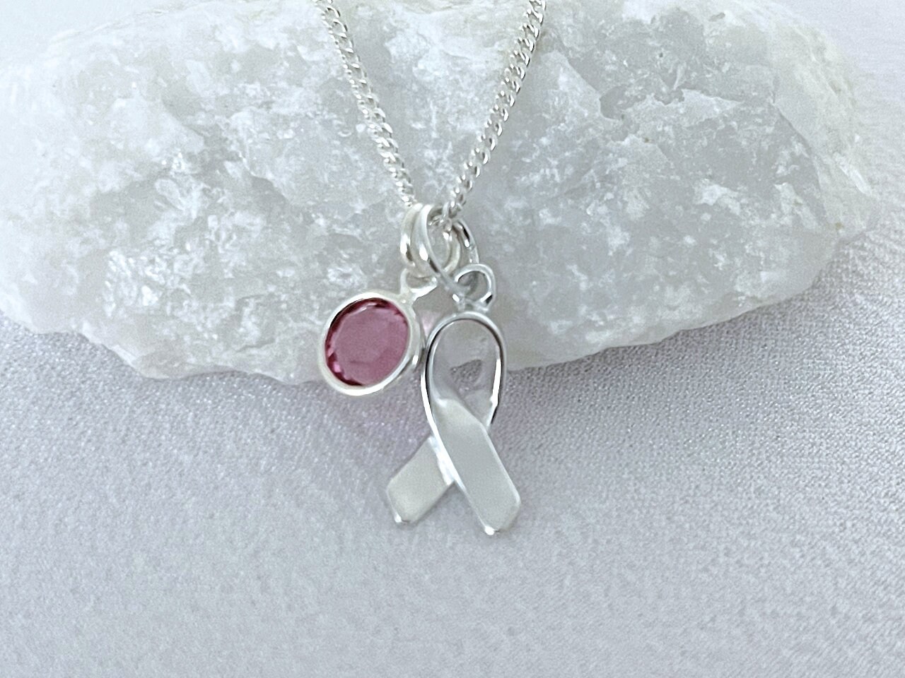 Cancer Ribbon Necklace. Sterling Silver Cancer Ribbon Charm, Cancer ...