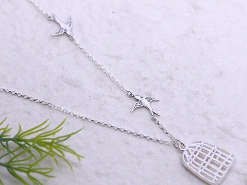 Bird Cage Necklace Gold or Silver Bird Flying Bird necklace Etsy