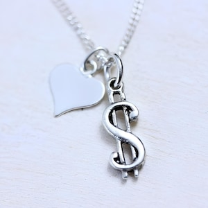 Sterling Silver Dollar Sign Necklace with One Charm Included. Sterling silver Dollar Necklace. Choose chain