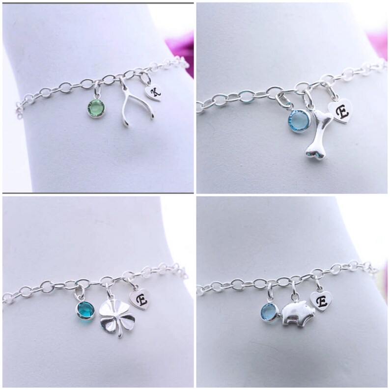 Personalized Bracelet Other charm upon request sterling silver Lotus Flower Bracelet Birthstone Custom Initial Long lasting chain