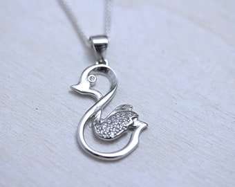 925 Sterling silver Duck necklace, Little Ducky Duck Outline Shaped Pendant Necklace. Cz Duck charm. Customized charms No included