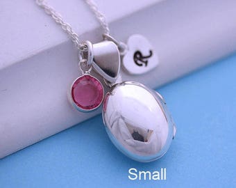 Small Locket Necklace, customized Charms. Solid Sterling silver Oval Locket, Truly Heirloom, Mothers gift,  R-9