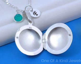 Sterling silver Locket Necklace - 2 Personalized Charms Included - Heirloom Locket Jewelry- 25mm Circular Locket Necklace.  R-4
