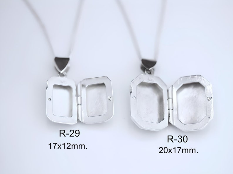 Rectangular Locket Necklace. Genuine 925 Sterling Silver Locket. 2 Photo locket. Size: 17 x12 m. image 4