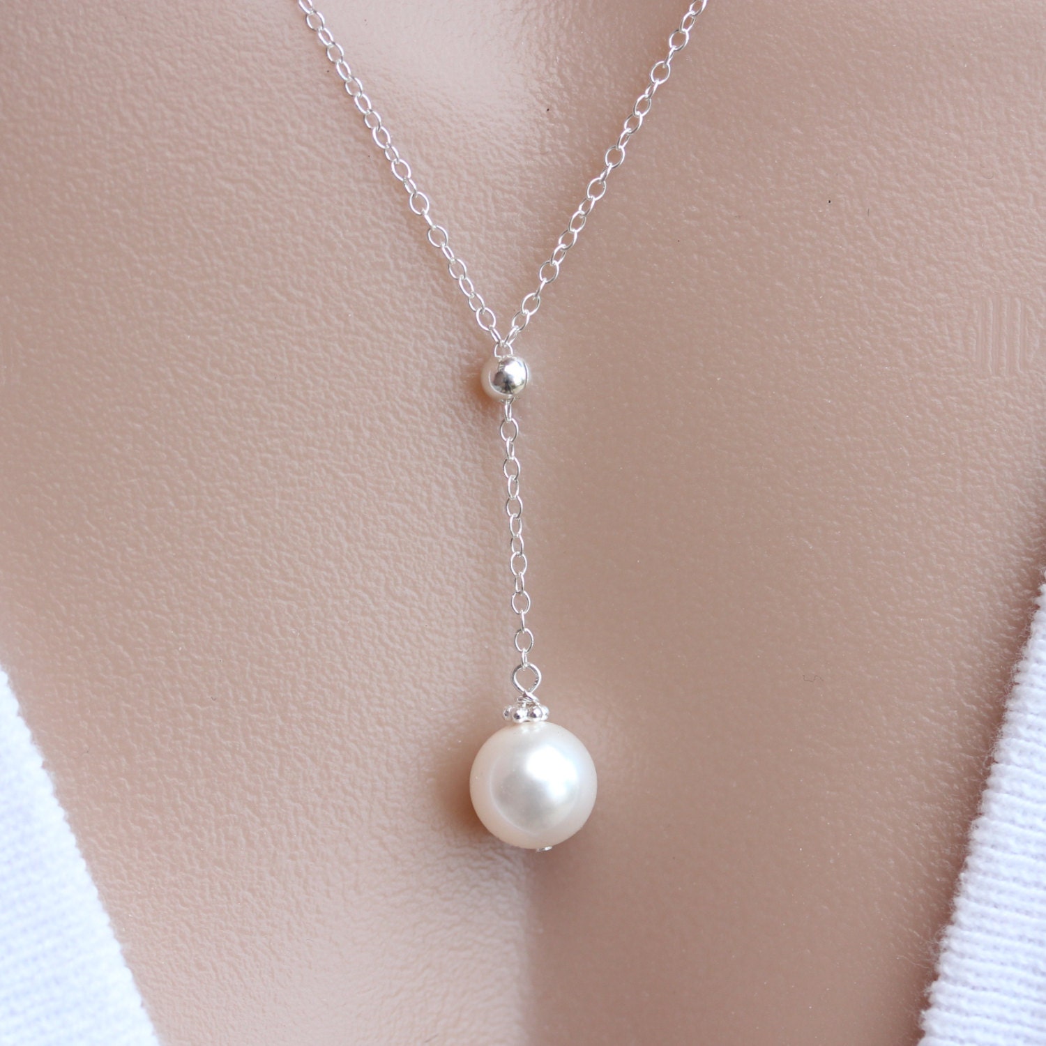 PEARL Necklace Sterling Silver Dangling pearl Necklace Etsy