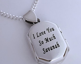 Engraved Locket Sterling Silver Necklace, Personalized Locket. Rectangular Laser engraved Locket. customized Locket. Choose chain. R-30