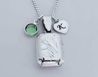 Rectangular locket necklace. Sterling Silver rectangular Medium Locket Pendant. 2 personalized charms Included. Mothers day gift. R- 26