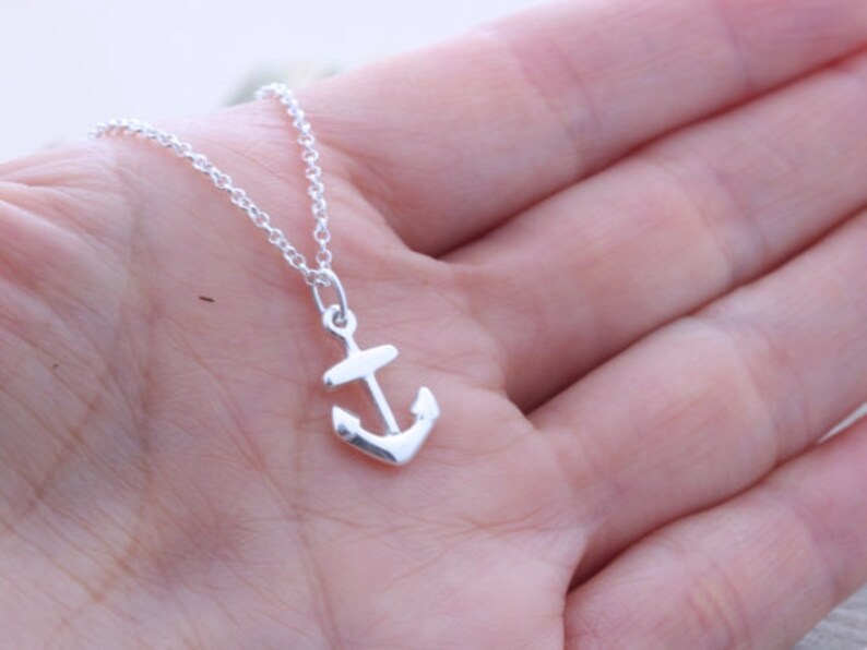 Anchor necklace, Sterling Silver Anchor Necklace, Personalized birthstone OR initial. Strong foundation Stability Symbol. Choose chain. image 8