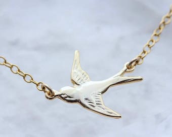 Gold Bird Necklace, Choose Silver OR Gold Bird Necklace . Flying Bird Necklace . Gold Flying Bird Necklace