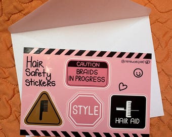 Hair Safety Sticker Sheet Set 6" x 4" Die Cut Glossy Stickers