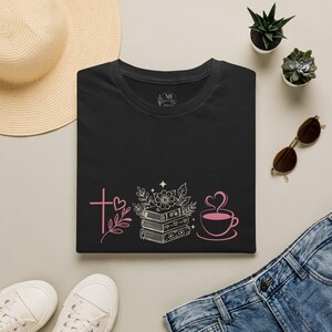 Christian Bookworm T-shirt | Faith, Books, Coffee Line Art Tee