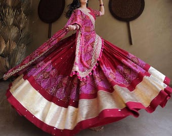Muslin Cotton Lehenga Choli, Mirror Work Garba Dress, Indian Festival Outfit