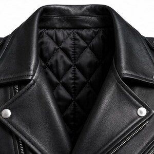 Men's Black Genuine Leather Biker Jacket, Handmade Motorcycle Vintage Style, Slim Fit Outerwear image 6