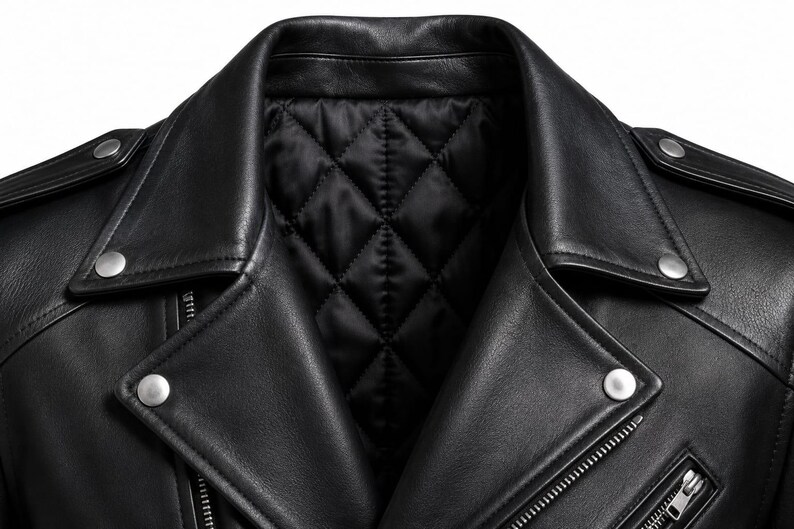 Men's Black Genuine Leather Biker Jacket, Handmade Motorcycle Vintage Style, Slim Fit Outerwear image 6