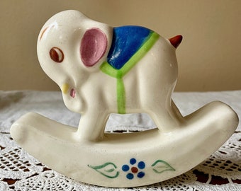 Vintage Elephant Figurine, Rempel?, Ceramic Baby Decor, Rocking Elephant, May Be Baby Rattle, Perfect Condition!