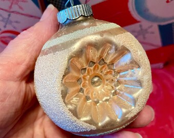 Vintage Shiny Brite Christmas Ornament, Double Indent, Pink and White, Mica Glitter, More Available, Beautiful!