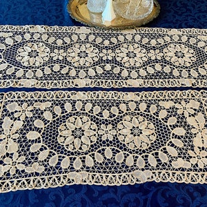 Vintage Reticella Lace Doilie, Beautiful Lace, Unusual Woven Fabric, Dresser Scarf, Table Runner, Ecru, One Available, Excellent Condition!
