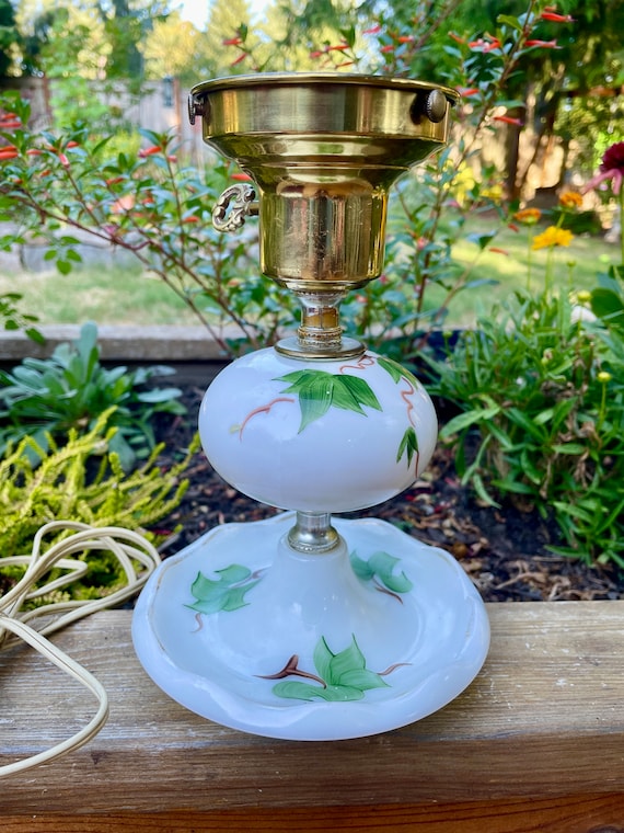 Vintage Milk Glass Lamp: Hand-painted Ivy Leaf Design - Etsy