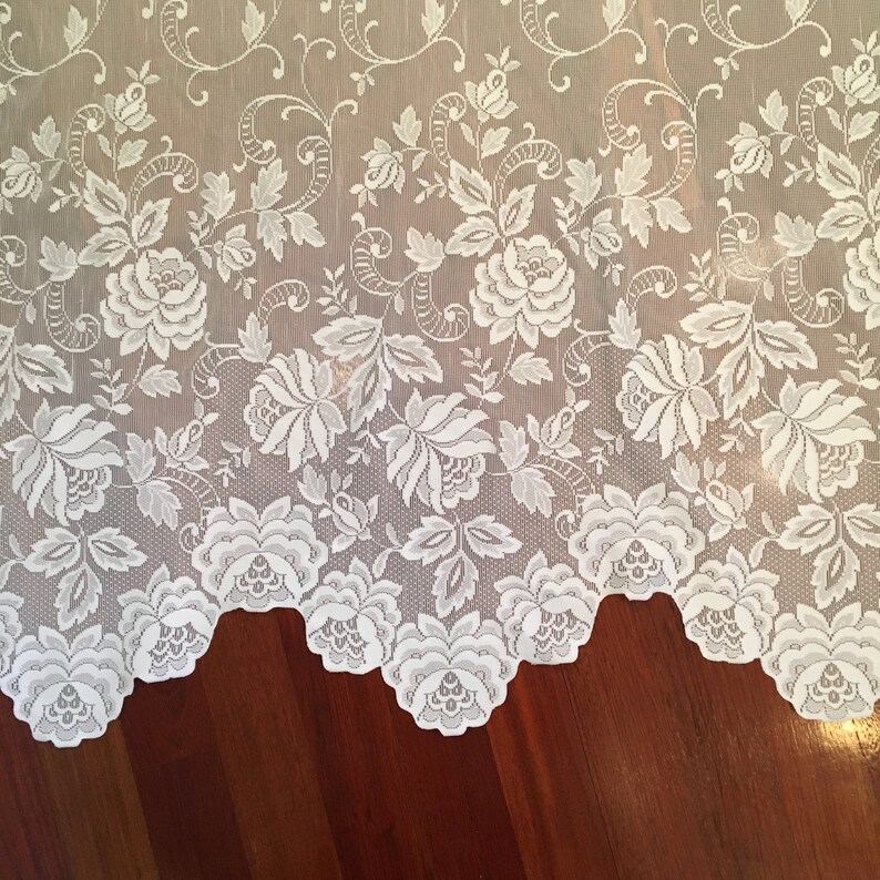 Lace Curtains Lovely White Lace Roses Scalloped Edge Retro Etsy