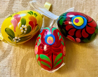 Handpainted Eggs, Easter Eggs, Wooden Eggs, Colorful and Beautiful!  Three Available, Yellow, Black, or Red, Selling Separately, Your Choice