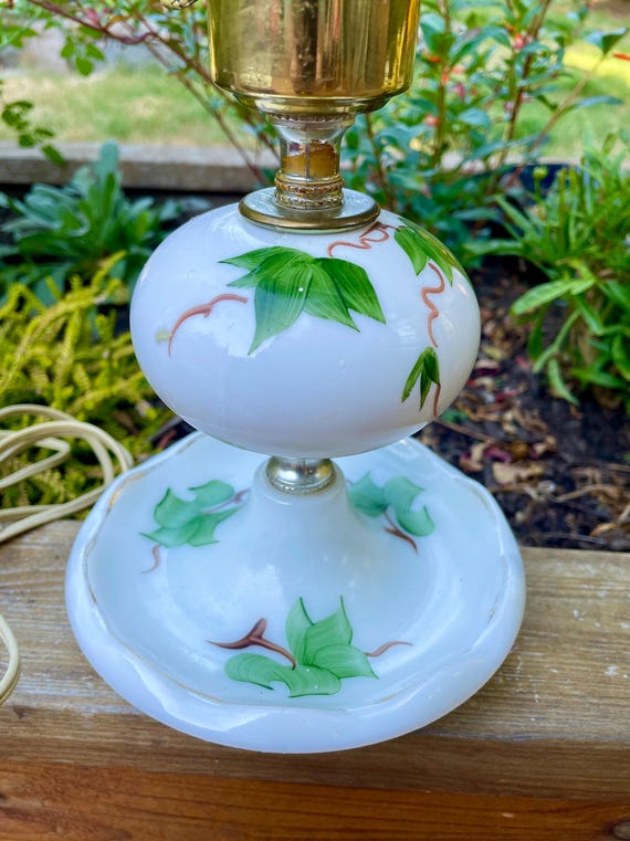 Vintage Milk Glass Lamp: Hand-painted Ivy Leaf Design - Etsy