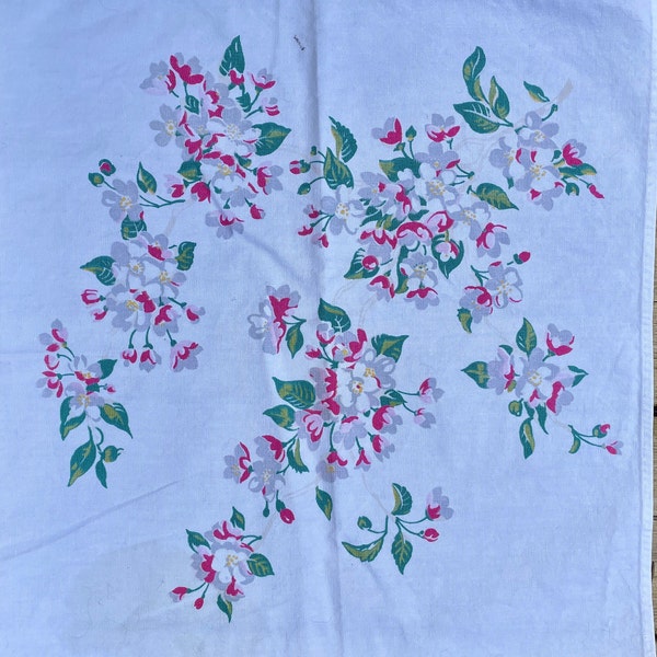 Vintage Fabric, Repurposed Tablecloth, Charming Pink Flowers, Heavier Cotton Fabric, Two Pieces, Pillow Covers Also Available!