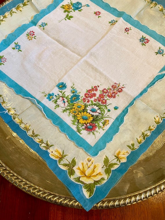 Vintage Hankies, Two Floral Handkerchiefs, 1950s,… - image 3