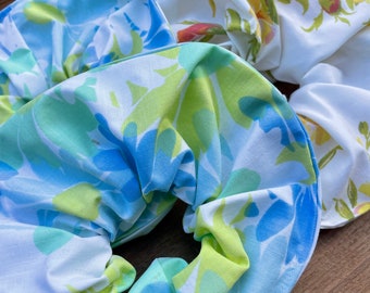 Retro Fabric Scrunchie, Hair Band, Fun Fabrics, Repurposed Vintage Linens, Big Scrunchie, Comfortable and Cute!