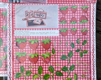 Carousel Crafts "Gingham Daze" Strawberry Paper, 1974 DecoPrints, "For Making Homely Things Beautiful", Craft Papers, NOS