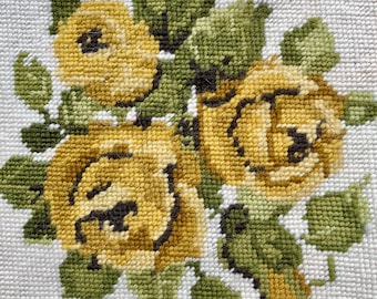 Retro Needlepoint Tapestry, 1980s Rose Design, Hand Made, Beautiful Flower, Wool Yarn, Great Condition!  Many Needlepoints Available!