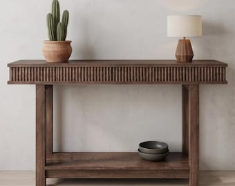 Fluted Farmhouse Console Table - Grooved Wood Entryway Table, Rustic Sofa Table for Hallway & Living Room
