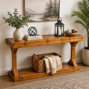 Extra Long Solid Wood Console Table, Farmhouse Entryway Table, Rustic Sofa Table Behind Couch, Hallway Foyer Accent Table