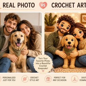 Individuelle Häkelanleitung für Porträts: Personalisierte Fotos von Paaren, Familien oder Haustieren (Digitaler Download)