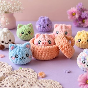 Animal Dumpling Amigurumi Pattern PDF | Mini Plush Food with Basket | Cute Surprise Gift Box | Beginner Digital Download