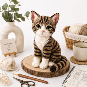 Realistische Häkelanleitung für eine getigerte Katze (PDF) | Lebensechte Amigurumi-Anleitung für ein Kätzchen | Häkelanleitung für eine Plüschkatze | Sofortiger digitaler Download