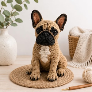 Patrón de crochet realista de bulldog francés en PDF / Patrón de perro amigurumi / Tutorial de peluche de bulldog francés / Perro de crochet DIY / Descarga instantánea