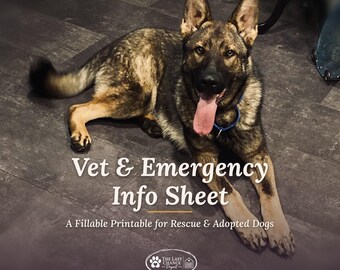 Vet & Emergency Info Sheet | Fillable Printable for Rescue and Adopted Dogs | Instant Download PDF