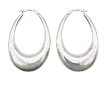 Large Hollow Oval Shape Handmade Solid 925 Sterling Silver Earring Size 1 3/4&quot; (45MM)  :11123SL