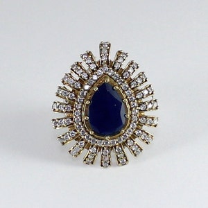 Turkish Handmade Authentic Ottoman Sapphire & Cubic Zirconia Gemstone Vintage Style Ring Size  7.5 :T1135