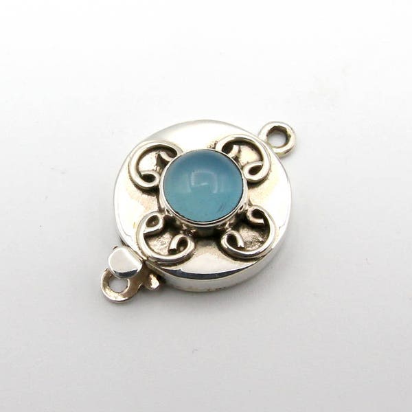 GemKollect® Chalcedony 925 Sterling Silver Single Strand Box Clasp Size 1 1/8" :C278