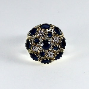 Turkish Handmade Authentic Ottoman Sapphire & Cubic Zirconia Gemstone Vintage Style Ring Size 6.75 :T544