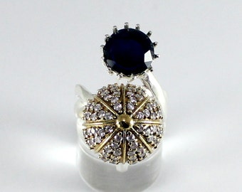 Turkish Handmade Authentic Ottoman Sapphire & Cubic Zirconia Gemstone Vintage Style Ring Size 7 :T551