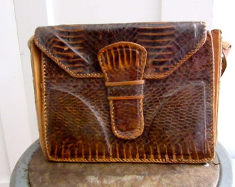 Alligator Tasche - Geldbörse - Vintage Handgemachte - Umhängetasche - 40er - 50er Jahre