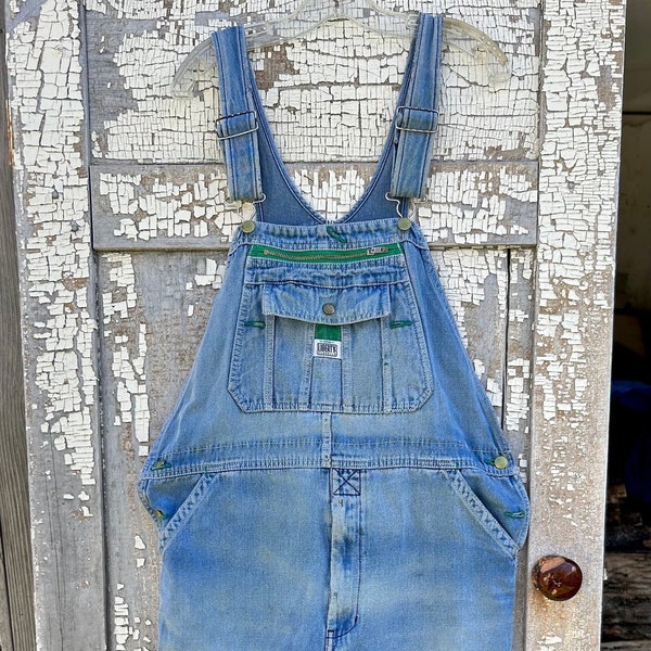 Farmer distressed overalls - Liberty overalls - work wear - denim farmer overalls - mens large - blue jean mens