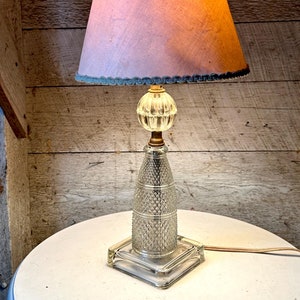 40s Clear cut glass table lamp - boudoir lamp - faceted glass - crystal lamp