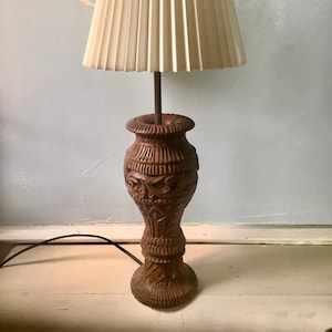 Wood lamp - hand carved - primitive - rustic - Bali - table lamp