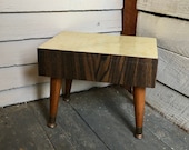 Mid century Formica stool - 60s side table - handmade - small stool - plant stand - wood - pale yellow top - faux wood formica