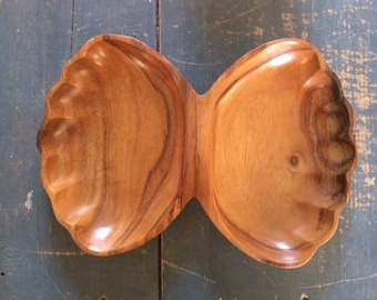 Bandeja para servir de madera de vaina de mono - Fabricada en Filipinas - Bandeja de tazón de mediados de siglo