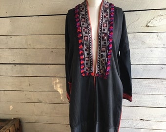 Vintage hill tribal Vietnamese jacket - long - boho - hippie - embroidered - ethnic