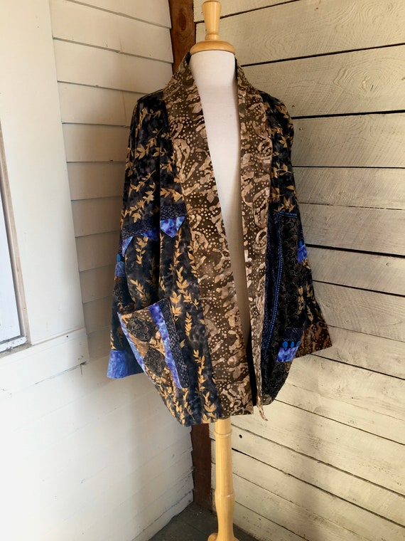 Patchwork reversible artsy cotton jacket - open j… - image 1